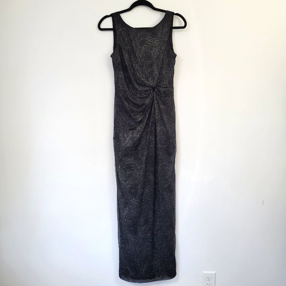 Calvin Klein Metallic Sparkle Swirl Column Gown Black Silver